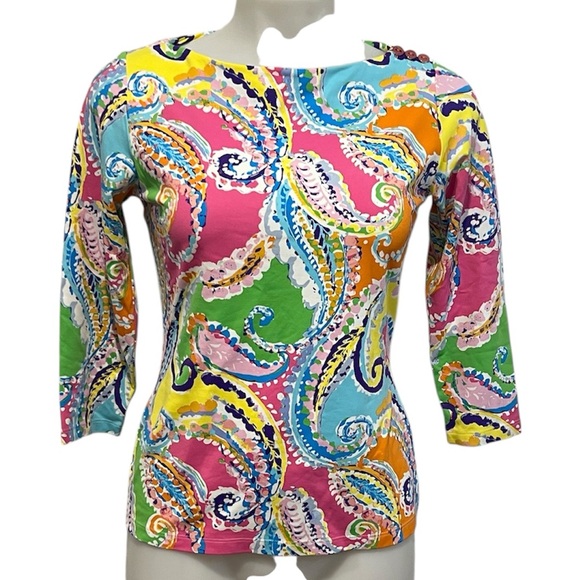 J.McLaughlin women’s colorful paisley Catalina cloth 3/4 sleeve top XS - Picture 1 of 8